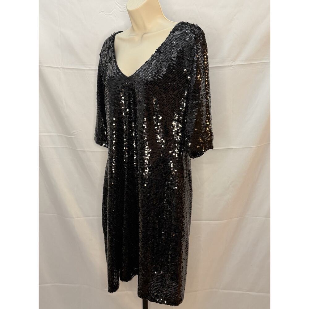 City Chic Black Sequin V-Neck Dress Size XS/14 - Picture 5 of 7